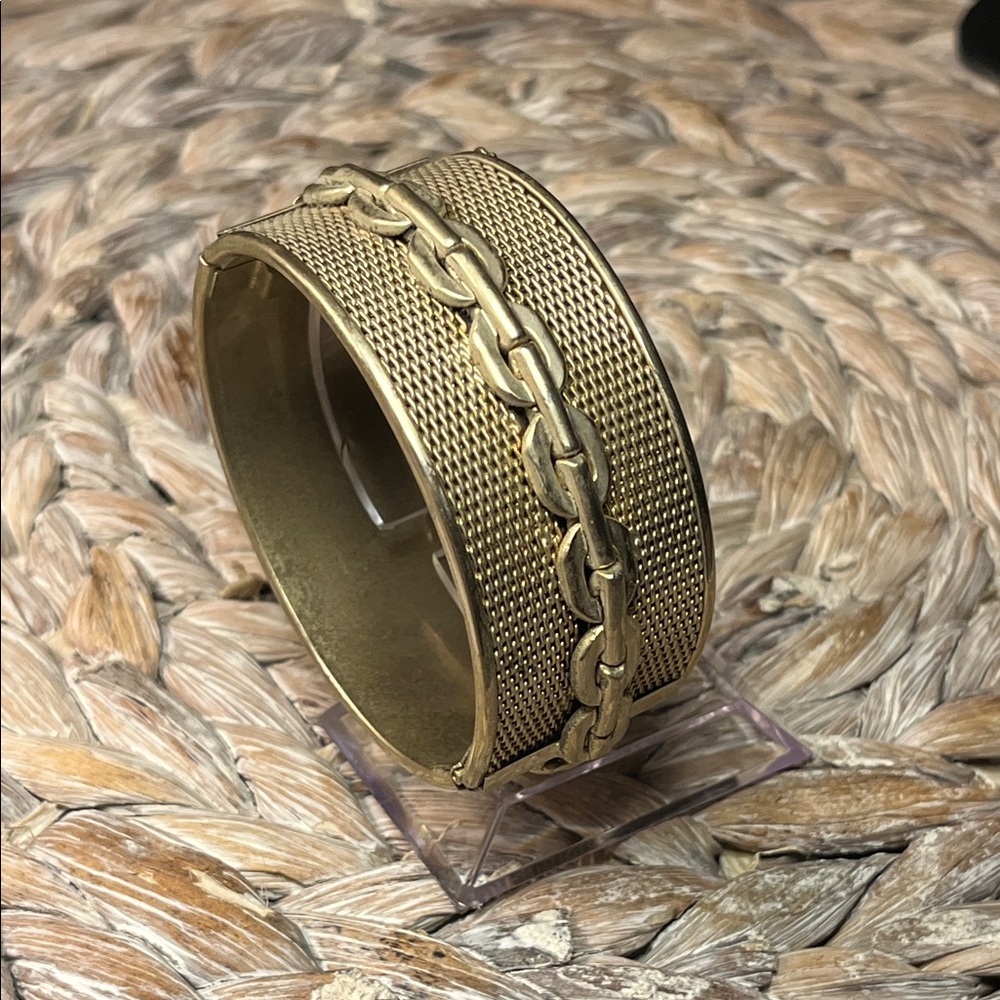 Gold Tone Mesh Chain Cuff‎ Hinged Bracelet